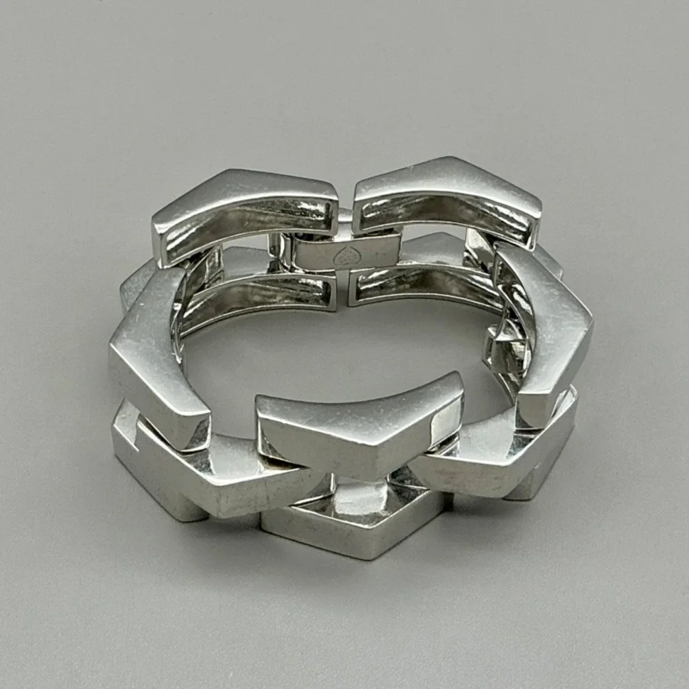 Bracelet Womesn Silver Tone Geometric Link Chunky Statement 7.5 Inch Jewelry